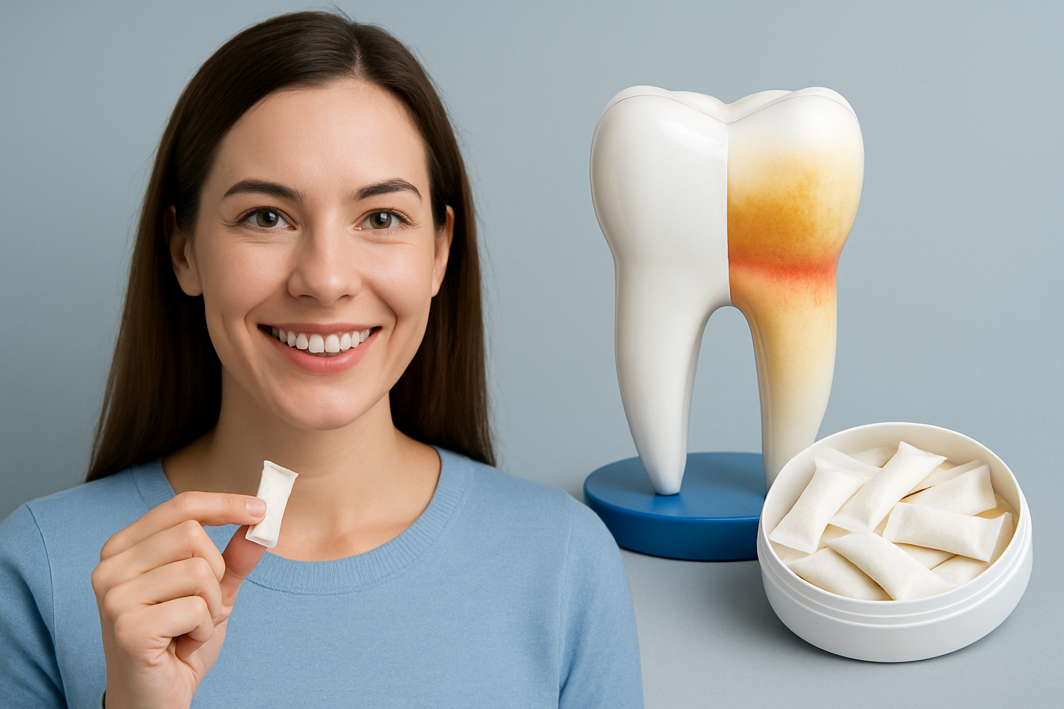 Gesunde Zähne und Nikotinbeutel - Illustration zur Zahngesundheit bei Nikotinbeutel-Nutzung